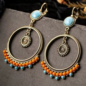 Boho Round Bead Decor Drop Earrings